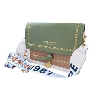 SN & Fashion Women's Green Wide Strap Fashion Flap Purse Crossbody Shoulder Bag